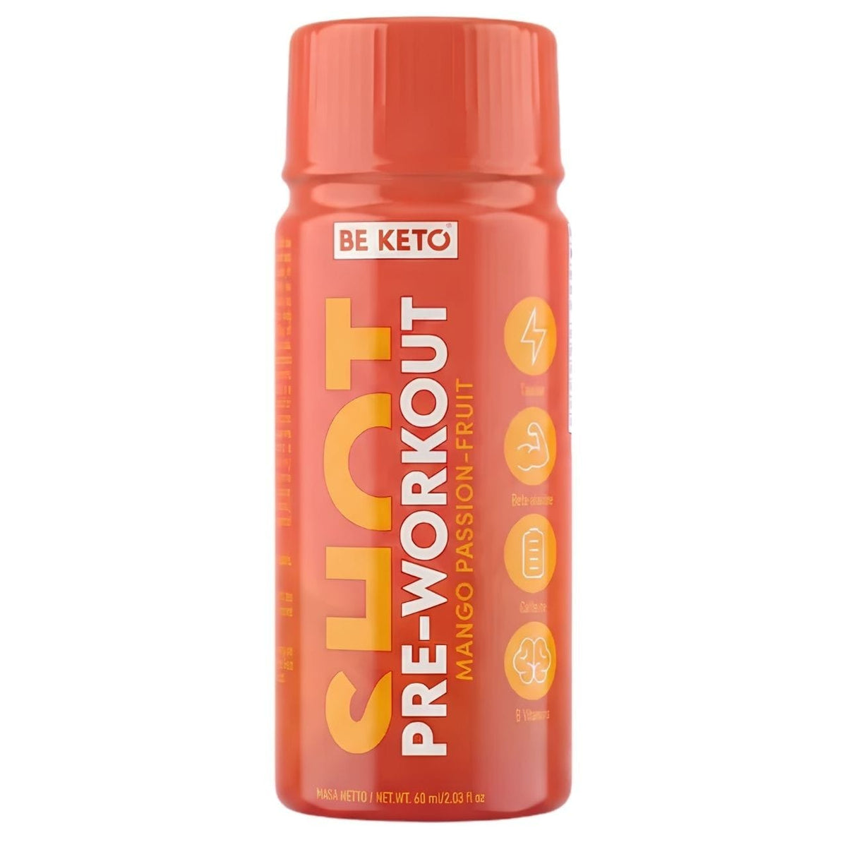 BeKeto Pre-Workout Shot, Mango & Passion Fruit - 60 ml
