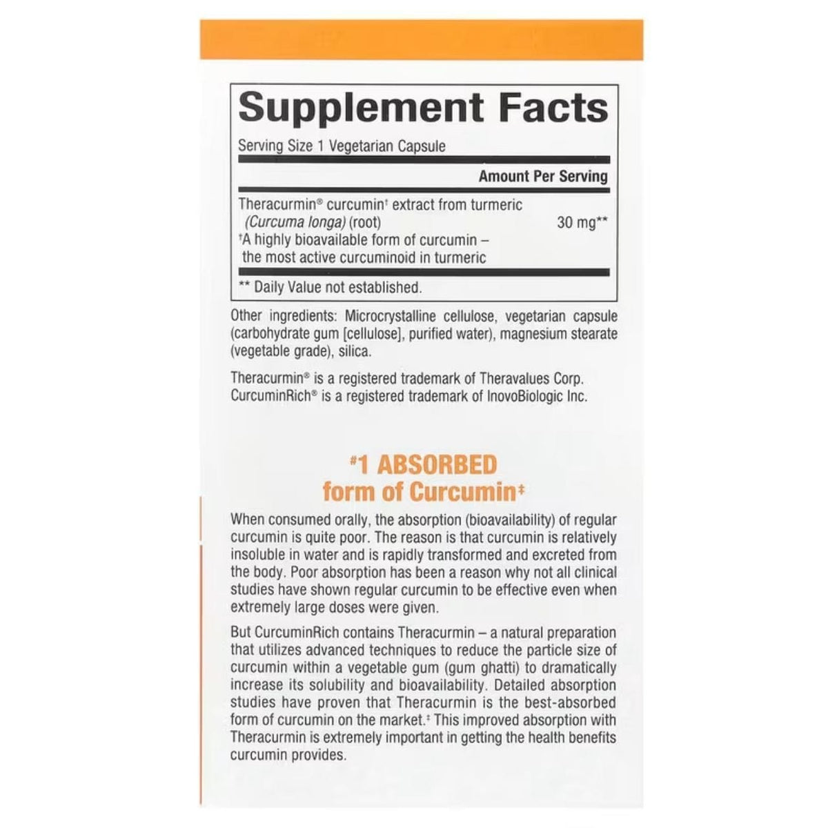 Natural Factors CurcuminRich Theracurmin, High Absorption Curcumin 30 mg - 60 Capsules