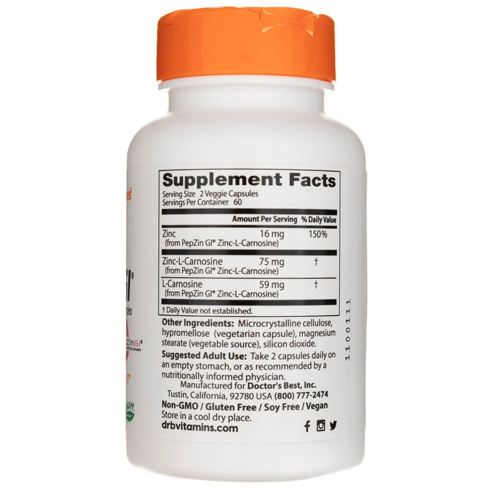 Doctor's Best PepZin GI, Zinc-L-Carnosine Complex - 120 Veg Capsules