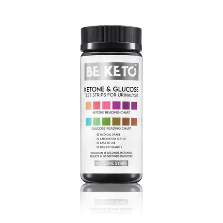 BeKeto Ketone & Glucose Test Strips for Urinalysis - 100 Pieces