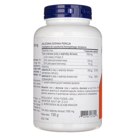 Now Foods Cod Liver Oil, Extra Strength 1000 mg - 180 Softgels