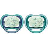 Philips Avent Ultra Air Nighttime Pacifier, 6-18 Months, Boy - 2 Pieces