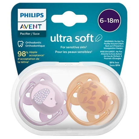 Philips Avent Ultra Soft Pacifier, 6-18 Months, Girl - 2 Pieces