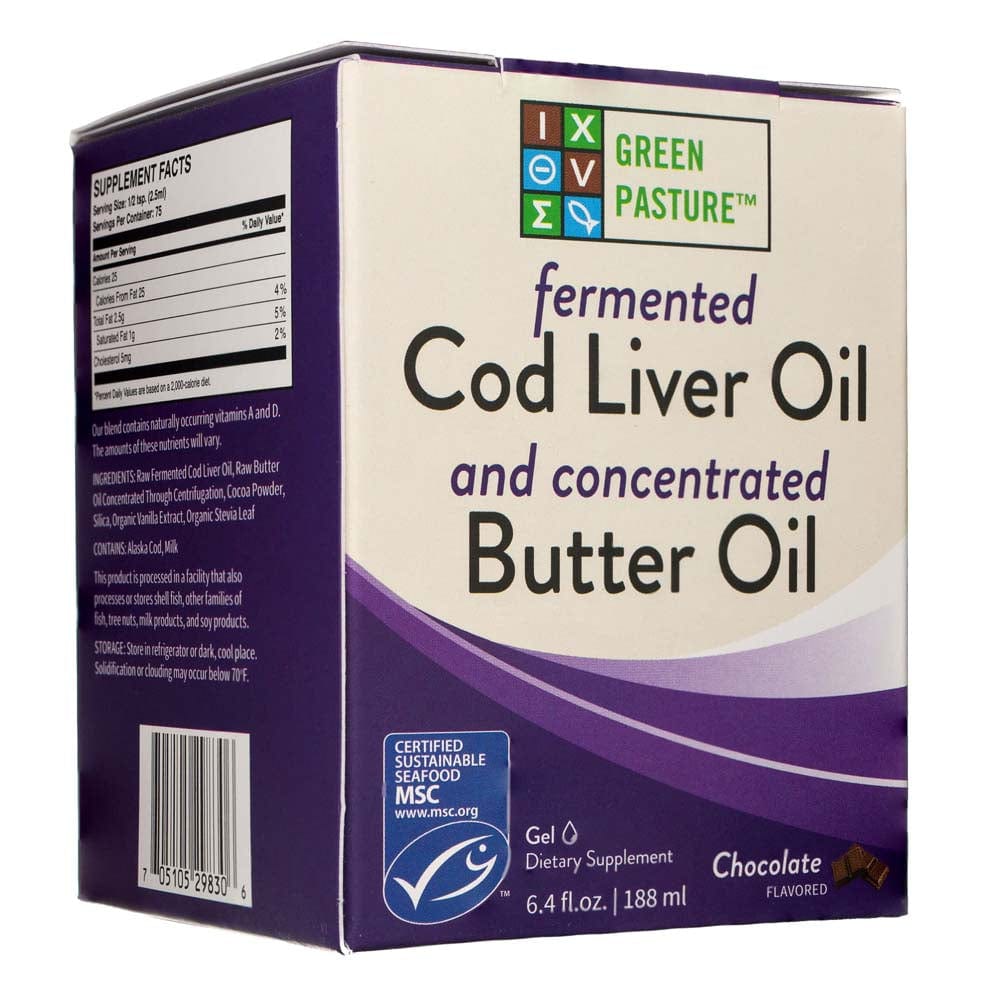 Green Pasture Fermented Cod Liver Oil And Concentrated Butter Oil Blend, Chocolate, Gel - 188 ml